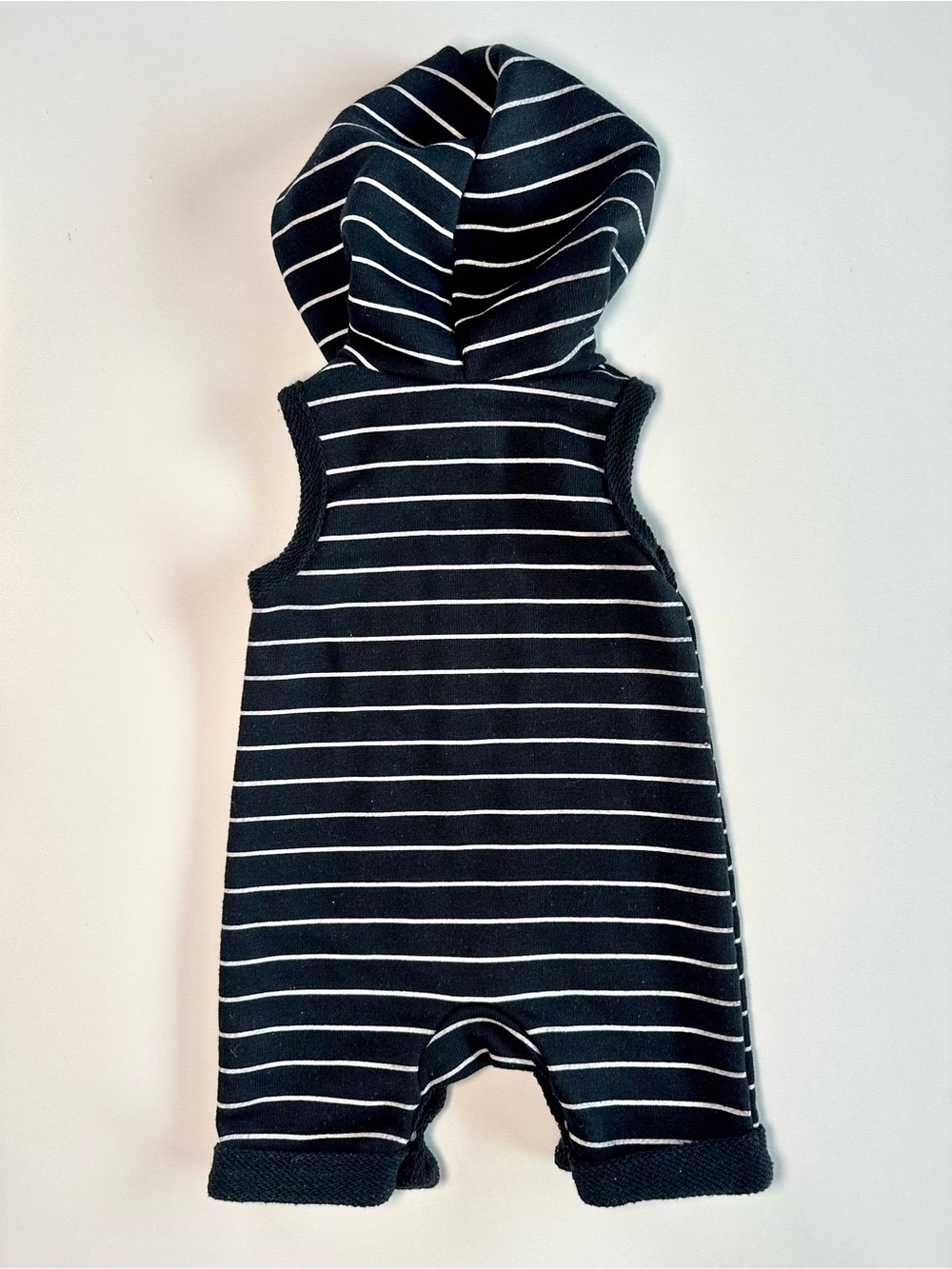 Striped Short-Sleeve Hoodie Baby Rompers Tan Pocket - Black & White -3 Pack - Picture 7 of 11